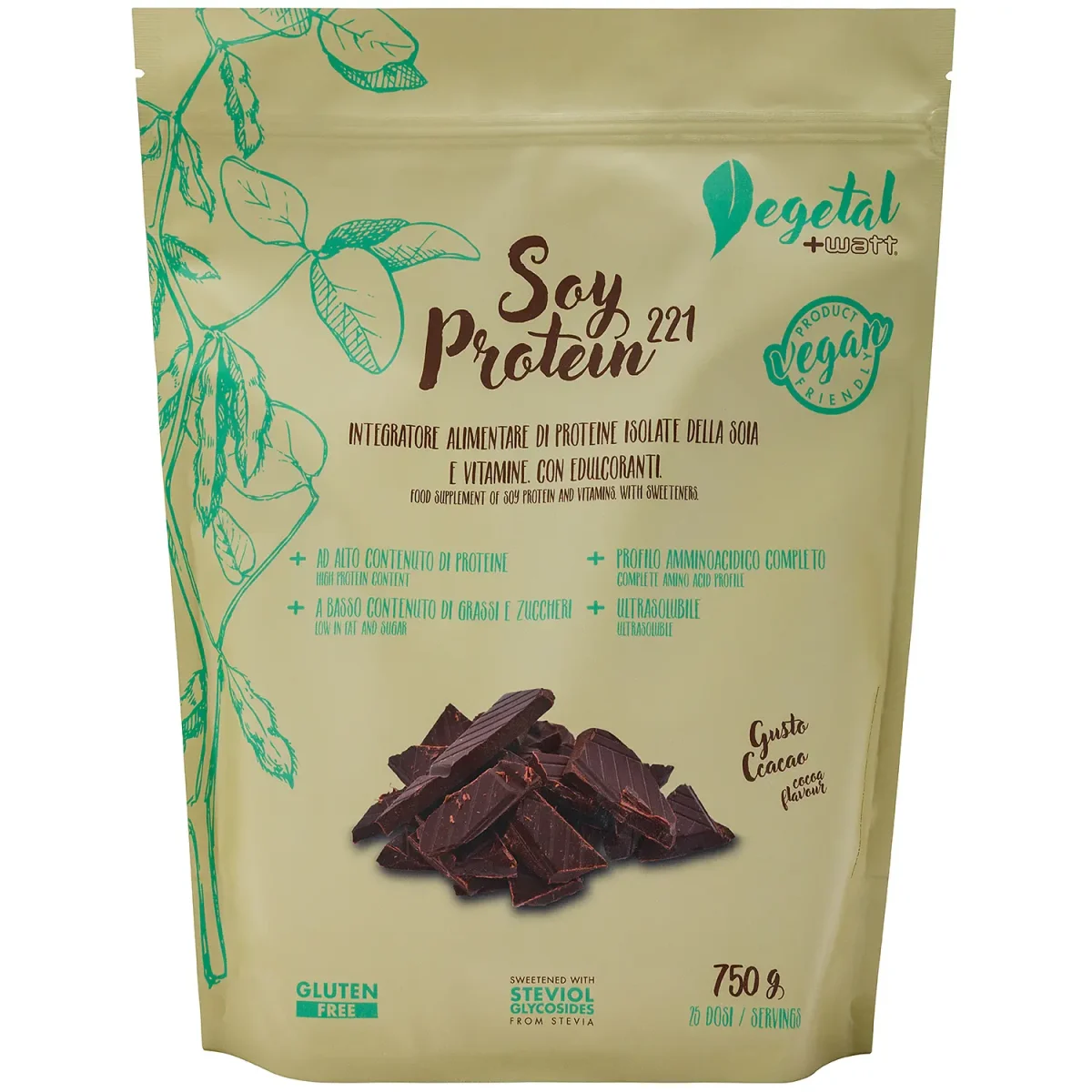 soy-protein-221-50c1 BUSTA SOY PROTEIN 221 CACAO 750 g - WATT - immagine 1